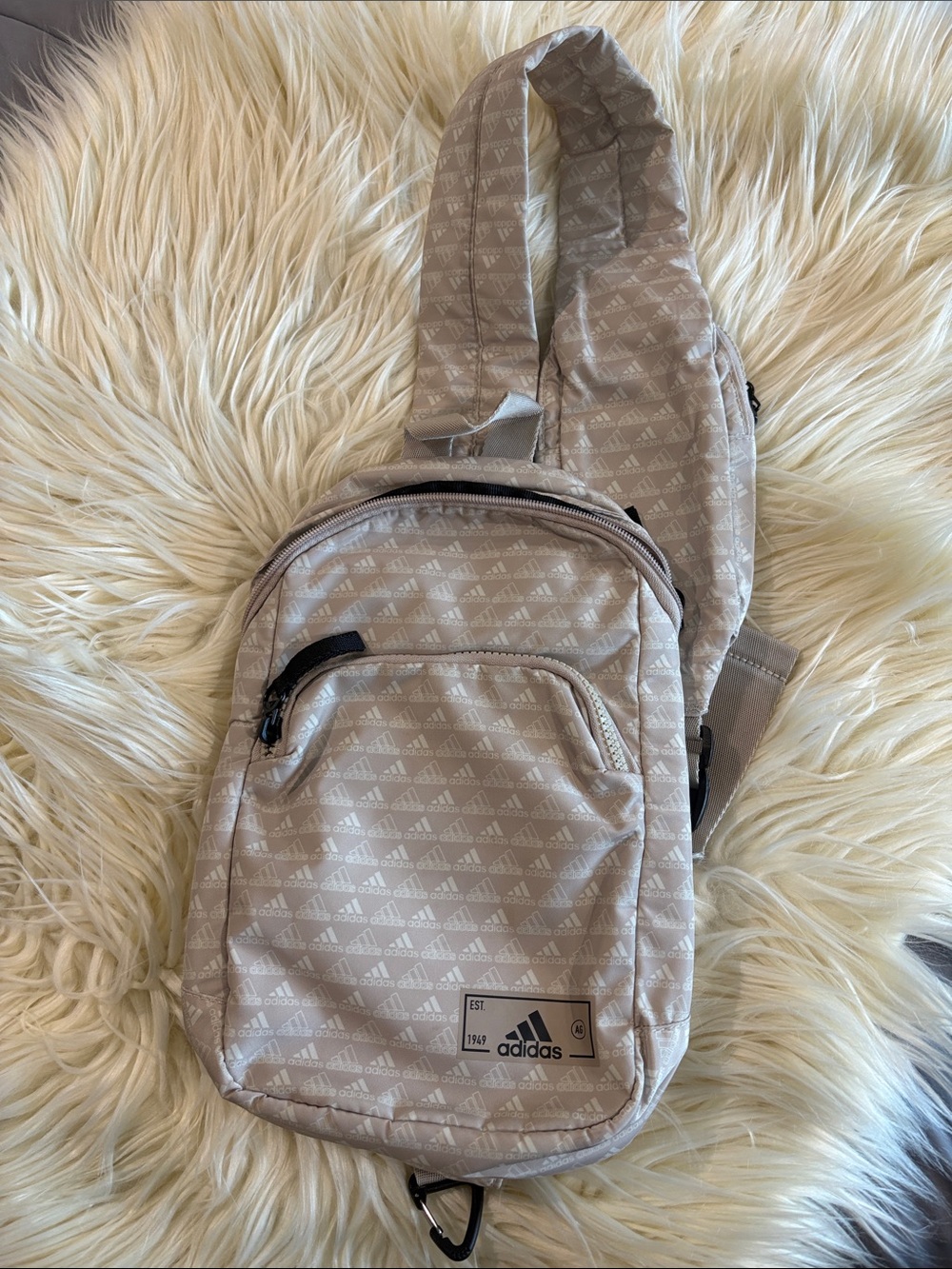 Adidas Beige Logo-Patterned Sling Bag